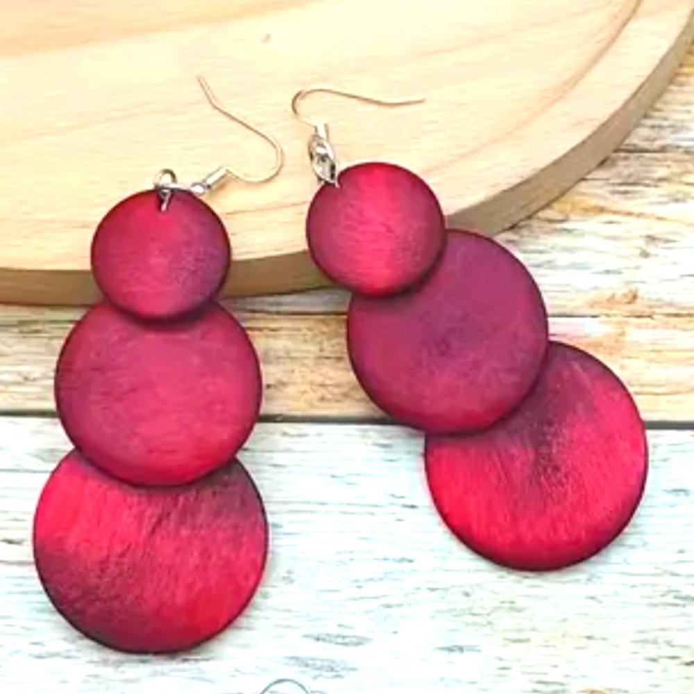 Boho Gypsy Sisters Red Layered Circle Drop Earrings